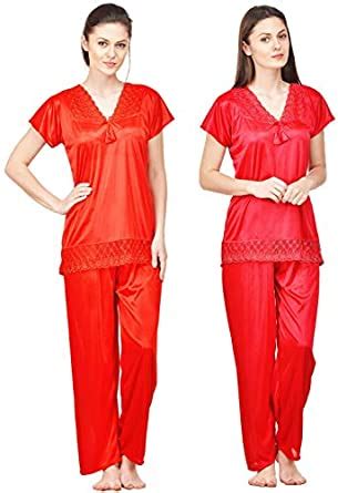 Buy Phalin Women's Satin Night Suits Set (Multicolour, Free Size ...