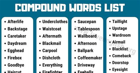 Image result for Compound Word Examples