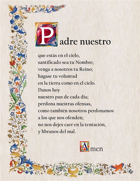 OUR FATHER in SPANISH, Catholic Prayer Card, Popular Catholic Prayers ...