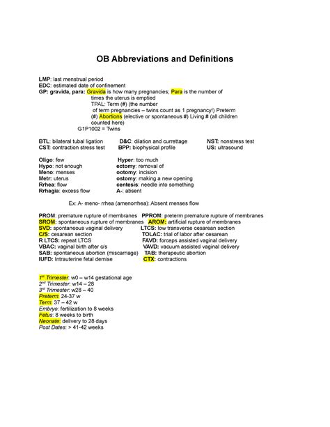 327-OB Abbreviations & Definitions - OB Abbreviations and Definitions ...