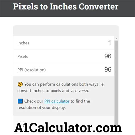 Pixels To Inches Converter - A1Calculator