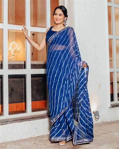 Bell Blue Leheriya Saree