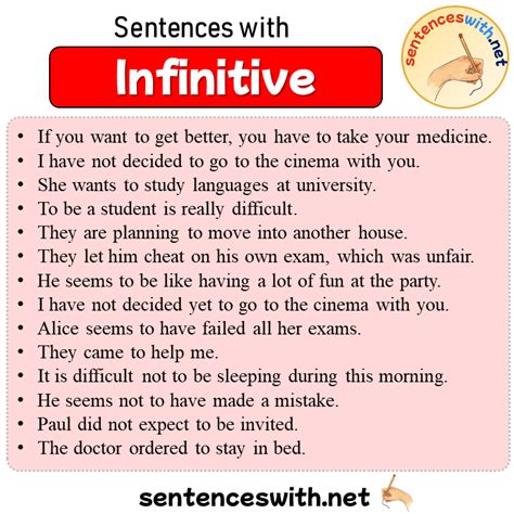 Sentences with Infinitive, 14 Sentences about Infinitive in English - SentencesWith.Net