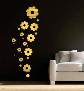 wall1ders 60 cm 3D Acrylic 3D Mirror Flower's golden (pack of 11 ...