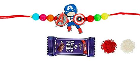 VR Creatives Captain America Kids rakhi with Chocolate and Roli Pooja ...