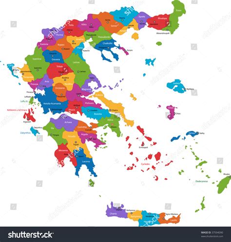 Map Administrative Divisions Greece Capital Cities Stock Vector (Royalty Free) 37594090 ...
