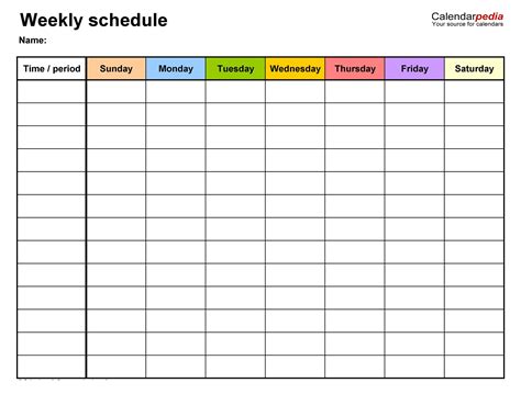 Free Printable Weekly Schedule 的图像结果