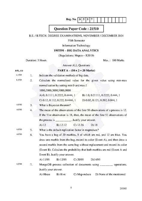 BDA 21510 - Big Data Analytics Question Paper, Nov-Dec 2024 - Studocu