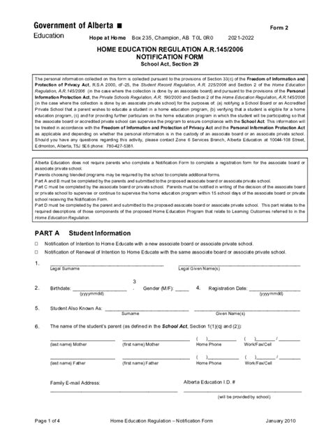 Alberta Home Education Notification Form - Blank Fillable Template ...