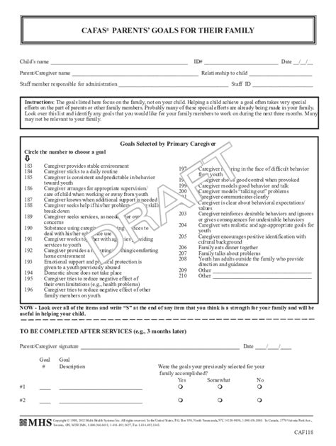 Fillable Online CAFAS PARENTS' GOALS FOR THEIR CHILD Fax Email Print ...