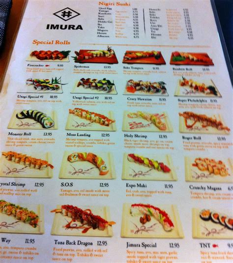 Menu at IMURA Japanese Restaurant, Watsonville
