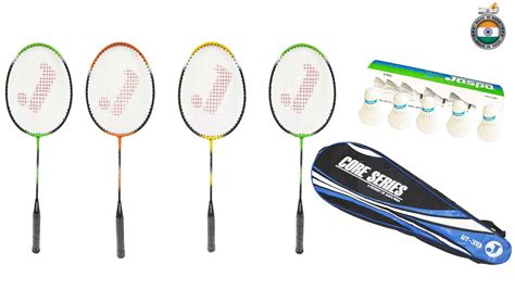 jaspo Core-JS-600 4 Aluminum Badminton Rackets, 5 Feather Shuttlecock ...
