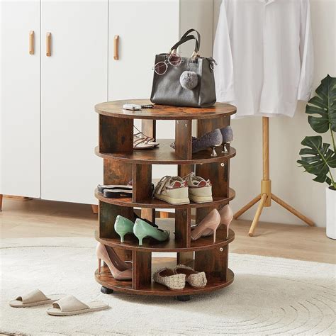 nifoti 4-Tier Round Pushable Wooden Shoe Cabinet on Wheels,Wooden ...