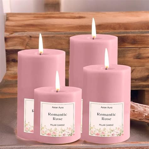 Asian Aura Scented Wax Pillar Candle Set - Pack of 4 | Smokeless ...