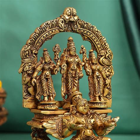 Brass Lord Balaji With Sri Devi And Bhudevi With Garud Idol (6.5 Inch ...