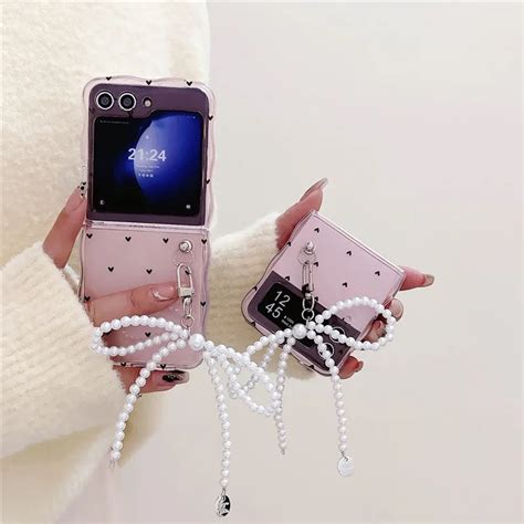 Cute Pink Hearts Bow Pearl Holder Samsung Z Flip Cases – ATCASA