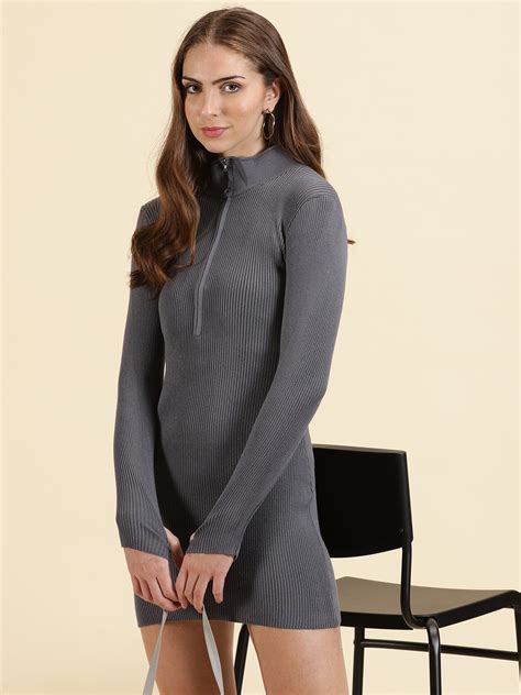SHOWOFF Women's Mini Solid Bodycon Grey Dress