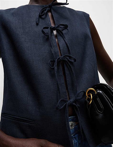 Buy Linen Rich Tie Front Waistcoat at Marks & Spencer