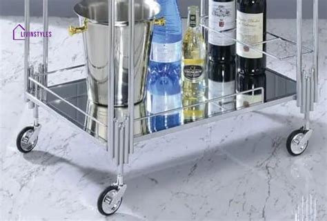 Modern Nickel Tone Stainless Steel Rectangle Trolley with Clear Glass ...