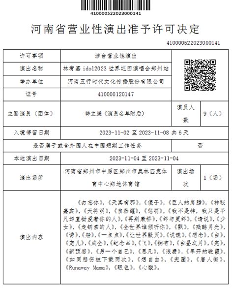 河南省营业性演出准予许可决定（410000522023000020） - 河南省文化和旅游厅