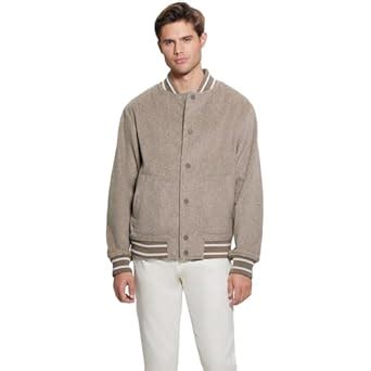 GUESS Men Brown Solid Stand Collar Full Sleeves Bomber Jacket : GUESS ...