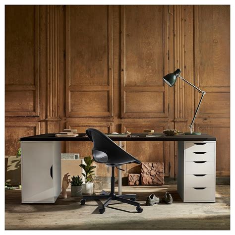 LAGKAPTEN / ALEX desk, black-brown/white, 200x60 cm (783/4x235/8") - IKEA