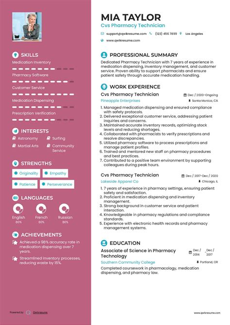 10+ Cvs Pharmacy Technician Resume Samples & Templates for 2025