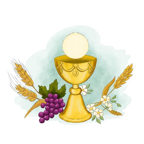 Premium Vector | Eucharist symbols of bread and wine chalice and host ...