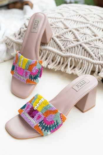 Buy Peach Embroidered Abstract Beads Heels by Jutti Express Online at ...
