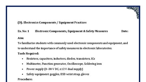 Electronics Lab Manual (D): Component Safety & PLC Practices - Studocu