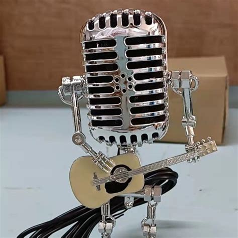 Metal Microphone with Guitar - Yagood Retro Aluminum Robot Sculpture M ...
