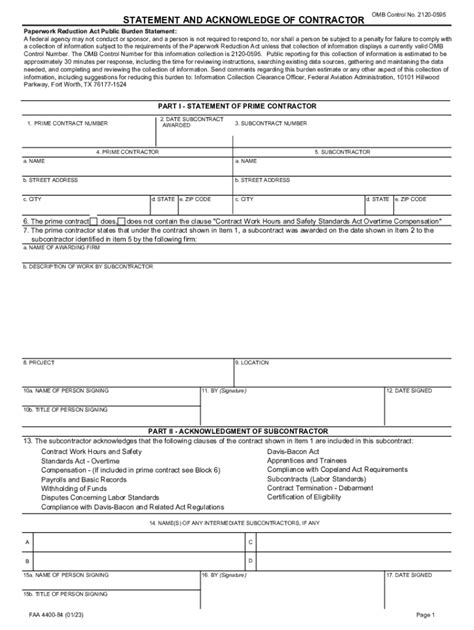 Fillable Online STATEMENT AND ACKNOWLEDGE OF CONTRACTOR. STATEMENT AND ...