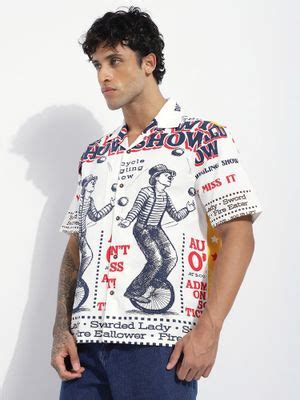 Buy Difference of Opinion Men White Cotton Printed Boxy Fit Shirt (S ...