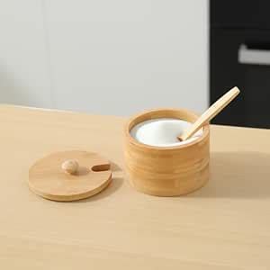 Buy HOKIPO Bamboo Jar with Lid & Spoon | Eco-Friendly Small Container ...