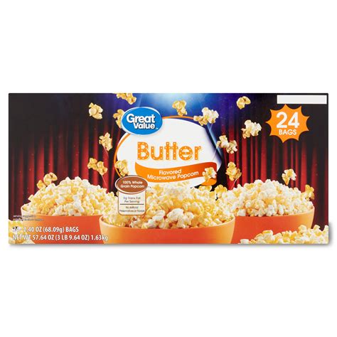 Great Value Butter Microwave Popcorn, 2.4 oz, 24 Count - Walmart.com