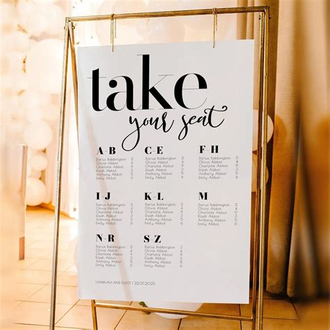 Wedding Seating Chart Alphabetical Seating Chart Modern Bold Seating ...