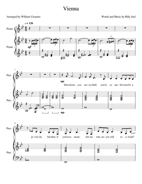 Vienna - Billy Joel sheet music for Piano download free in PDF or MIDI