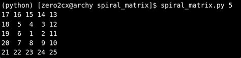 How to Print Spiral Matrix in Python 的图像结果