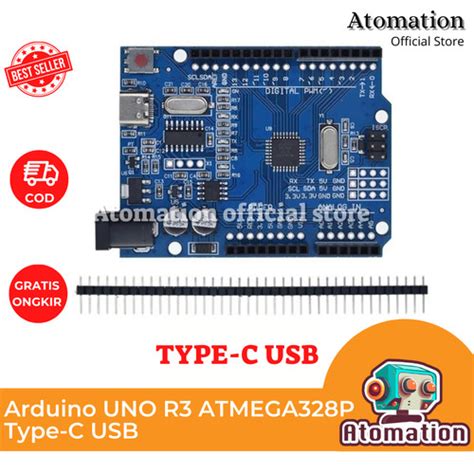 Jual Arduino UNO R3 ATMEGA328P SMD CH340 Type-C USB Clone Compatible ...