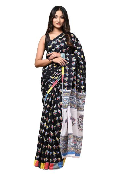 Buy DOSAYA BAGRU TEXTILES Jaipuria Hand Block Printed Pure Cotton Saree ...