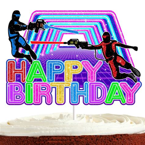 Laser Gun Game Cake Topper for Boys Girls Adult Happy Birthday Gun Game ...