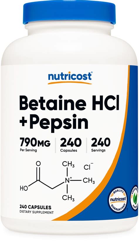 Nutricost Betaine HCl + Pepsin -- 790 mg - 240 Capsules - Vitacost