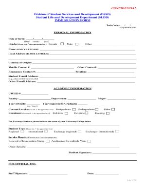 Fillable Online sta uwi Immigration Student Personal Form - ... Fax ...