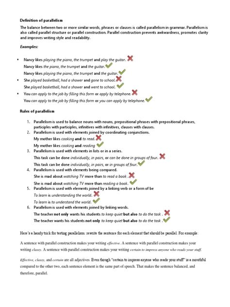 English Grammar Parallelism | PDF | English Grammar | Syntax