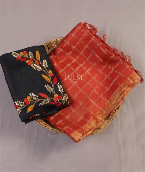 Buy Rust Woven Tussar Saree T549070