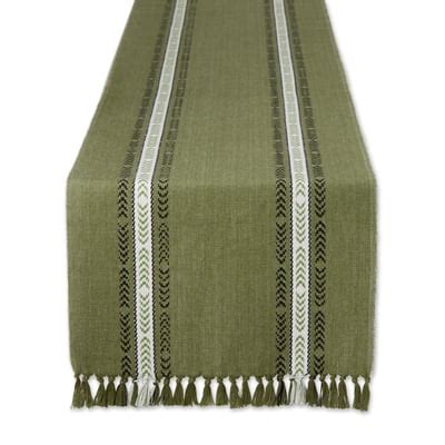 DII® 108" Dobby Striped Fringe Ribbed Table Runner, Color: Dobby Olive ...