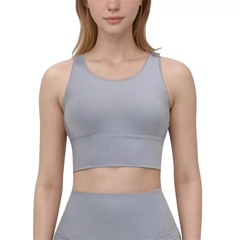 Women's Scoop Neck Longline Sports Bra with Wide Shoulder Straps and ...
