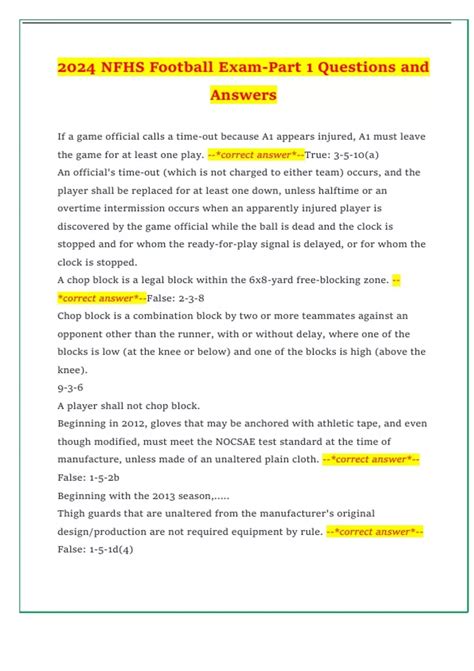 2024 NFHS Football Exam-Part 1 Questions and Answers - 2024 NFHS ...