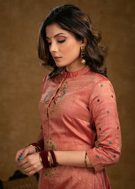 Exclusive Assam Silk Kurta with Beautiful Peacock Embroidery Motifs ...