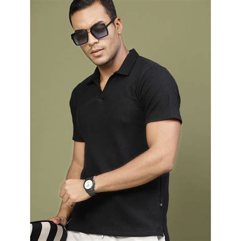 Buy RIGO Men Black Waffle Polo T-Shirt Online